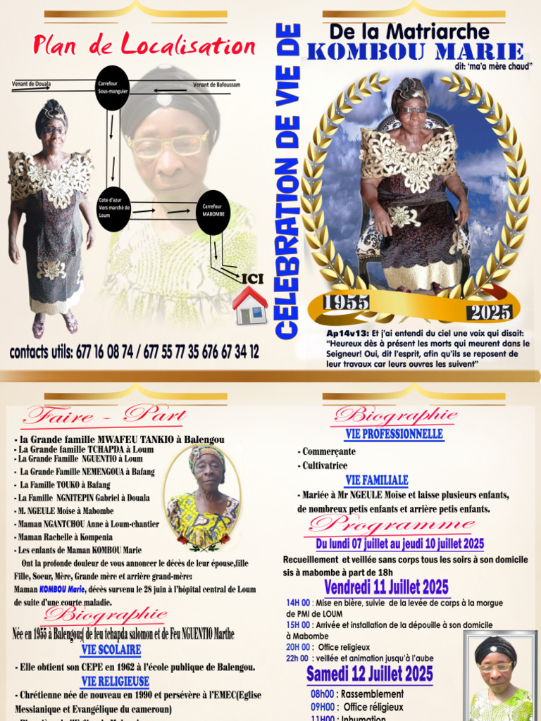 Programme Obseques Mama Kombou Marie | PDF