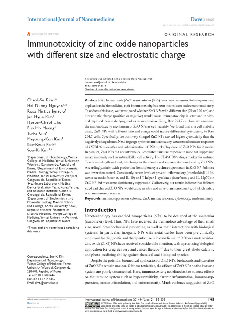 Immunotoxicity of Zinc Oxide Nanoparticles With Different Size and ...