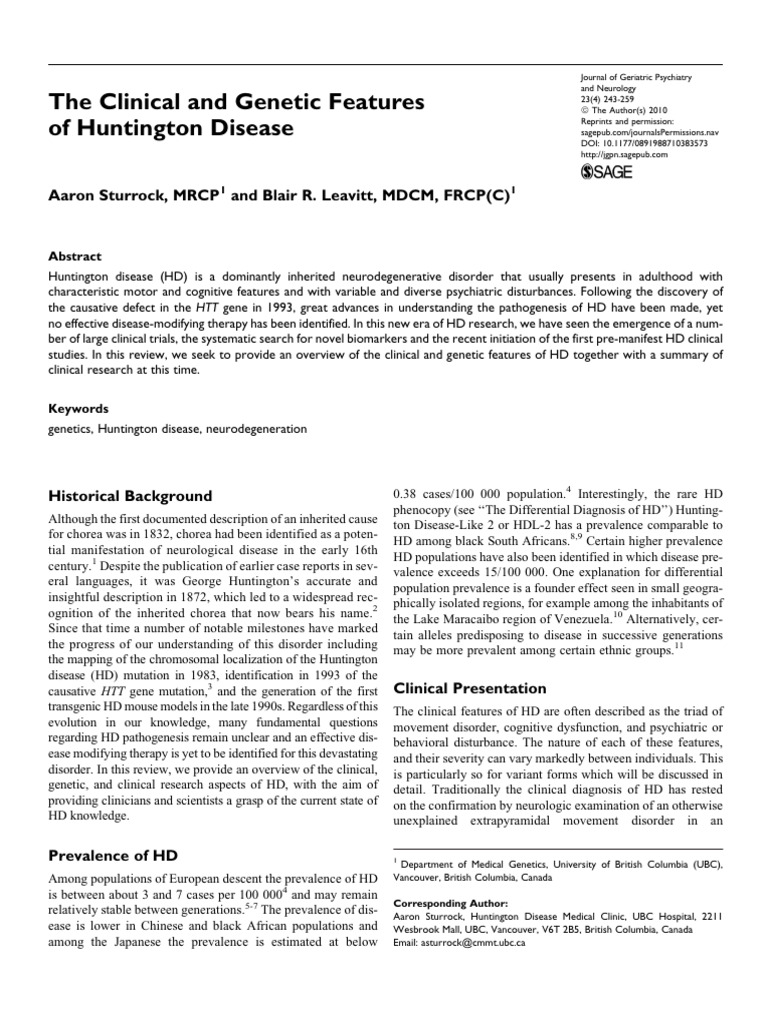 The Clinical and Genetic Features of HD | PDF | Mitochondrion | Nmda ...