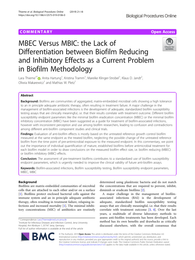MBEC Versus MBIC: The Lack of Differentiation Between Biofilm Reducing ...