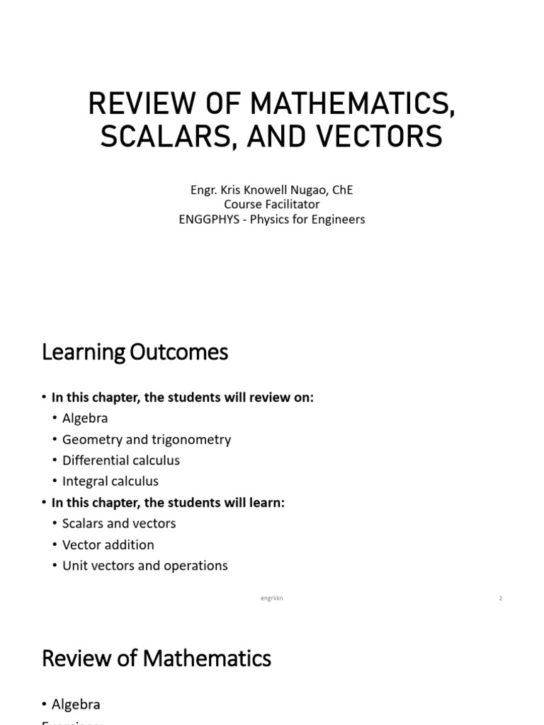Math Review: Scalars and Vectors | PDF | Euclidean Vector | Geometry