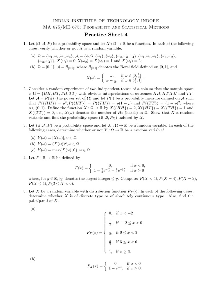 IIT Indore Probability Methods Practice Sheet | PDF | Mathematics ...