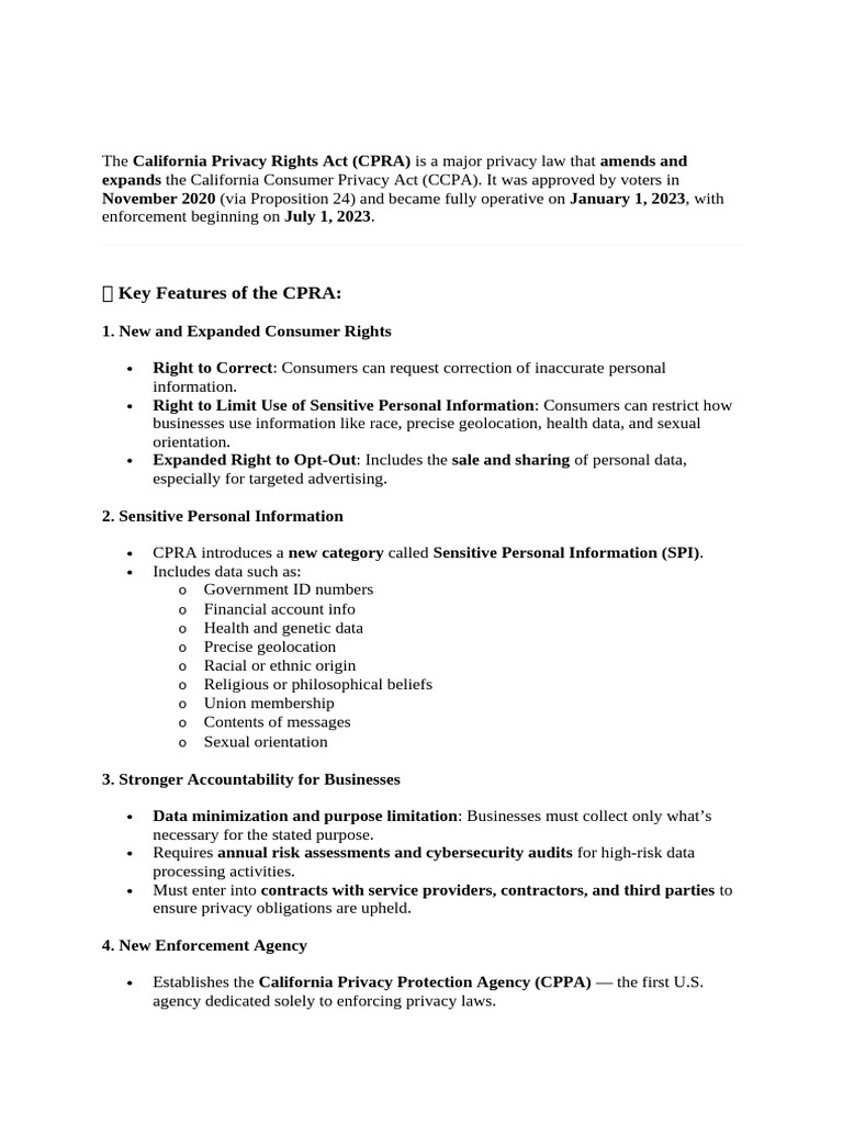 CPRA: Enhancing California Privacy Rights | PDF | Privacy | Information ...
