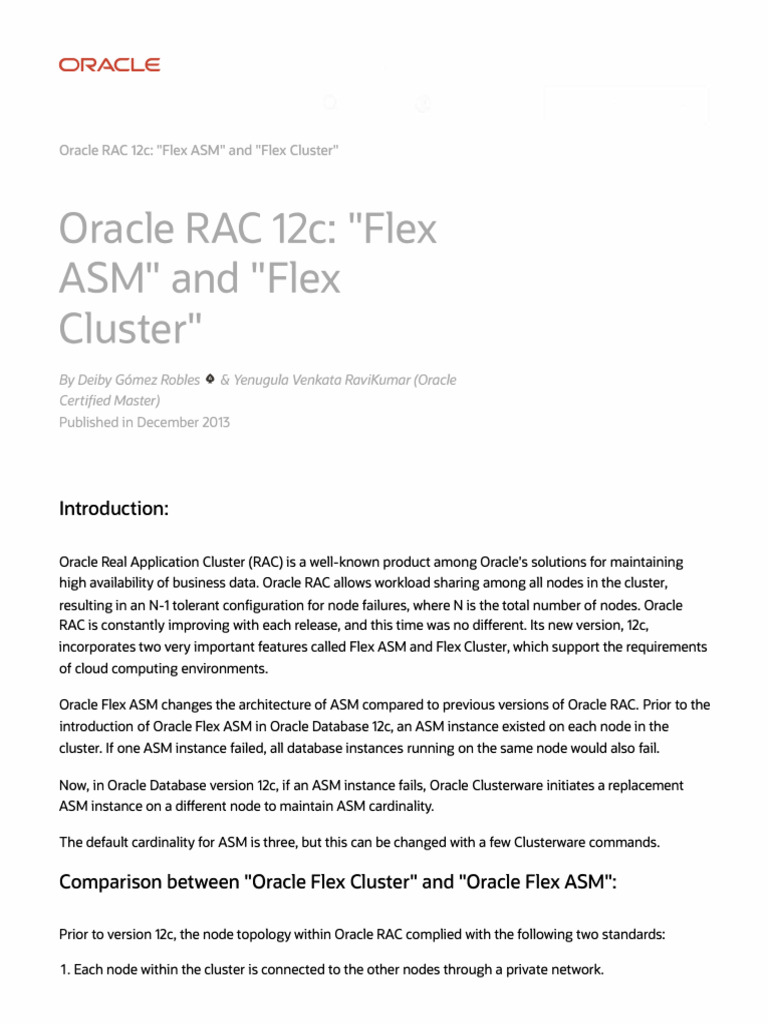 Oracle RAC 12c: Flex ASM & Flex Cluster | PDF