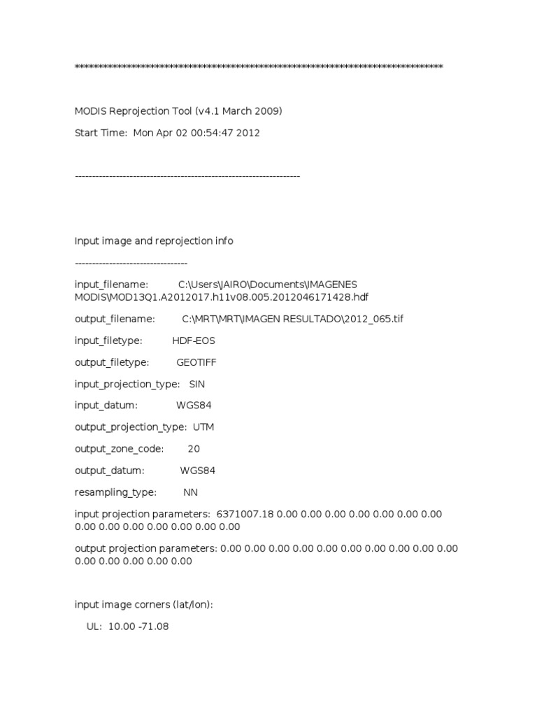 MODIS Reprojection Tool Errors | PDF | Scientific Observation | Geodesy