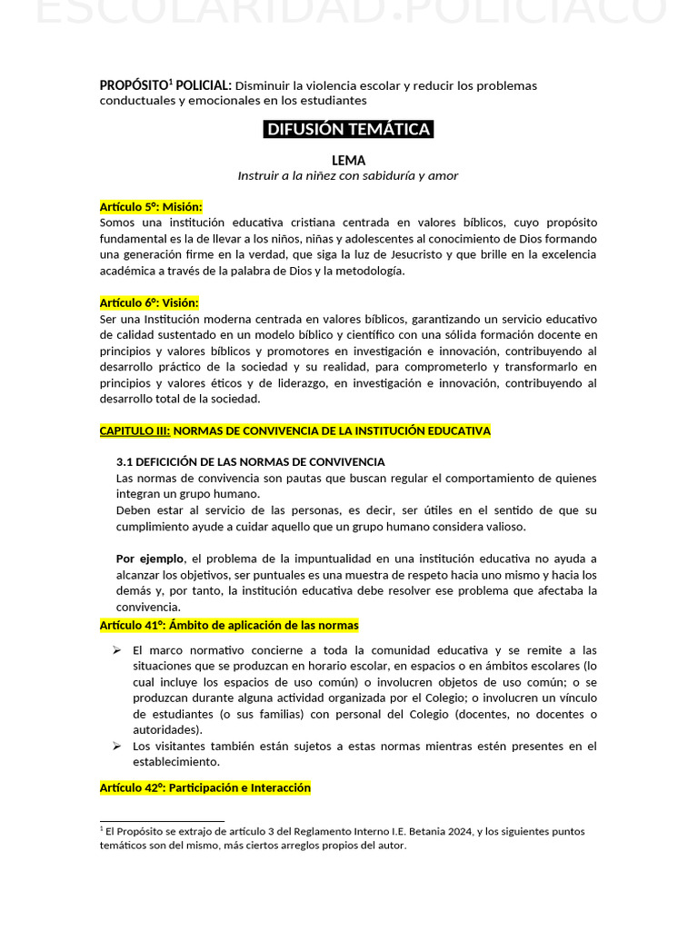 Normas de Convivencia Escolar 2024 | PDF | Institución | Escuelas