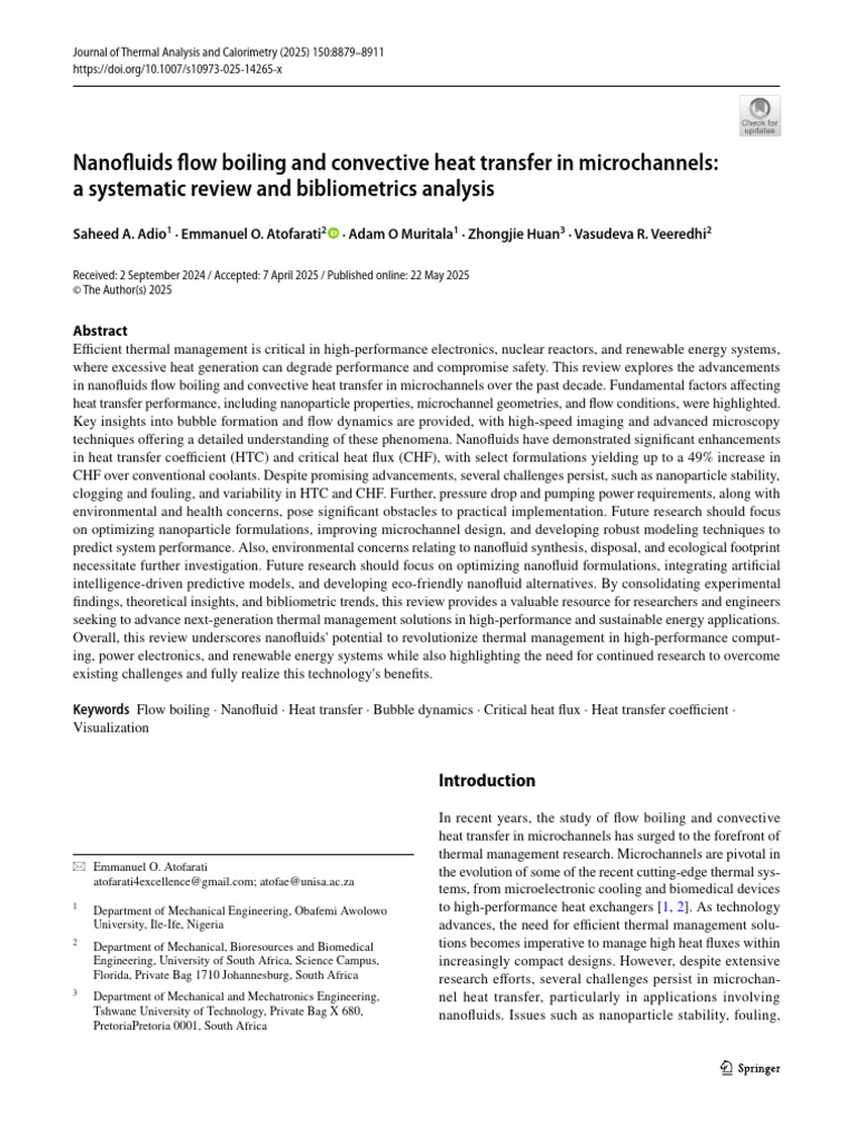 Nanofluids Flow Boiling and Convective Heat Transfer in Microchannels ...