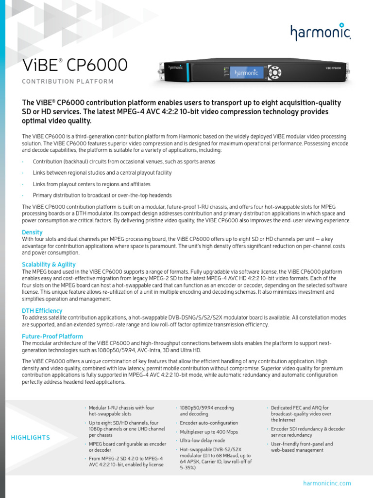 Harmonic-DS ViBE CP6000-Contribution Encoder | PDF | Data Compression ...