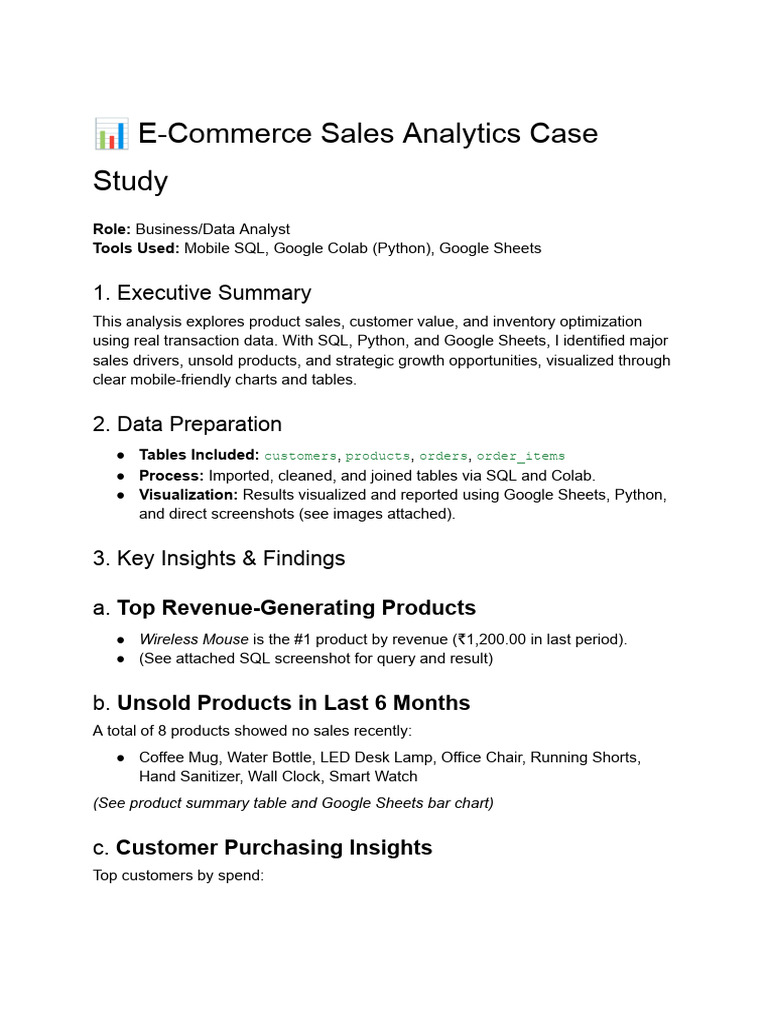 ? E-Commerce Sales Analytics Case Study | PDF | Analytics | Business