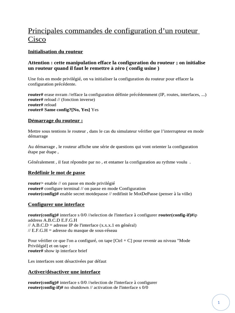 Configuration d'un routeur Cisco | PDF | Adresse IP | Sauvegarde ...