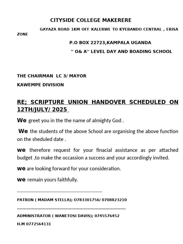 Cityside College Scripture Union Handover | PDF
