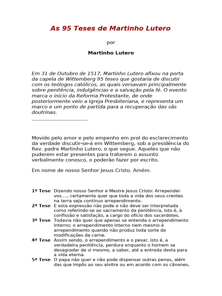 95 Teses de Martinho Lutero | PDF | Indulgência | Purgatório