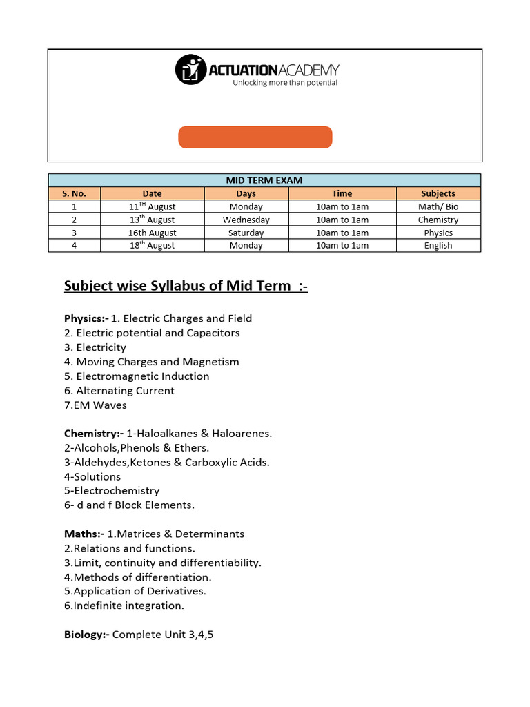 Class Xiith Mid Term Pdf