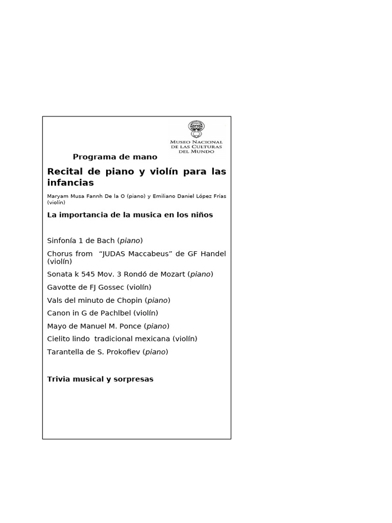 Programa de Mano MNCM | PDF