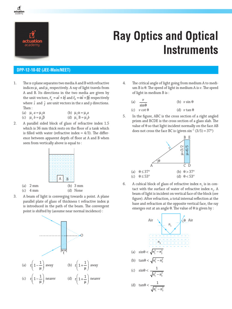 Ray Optics and Instruments Problems | PDF | Refraction | Physical Phenomena