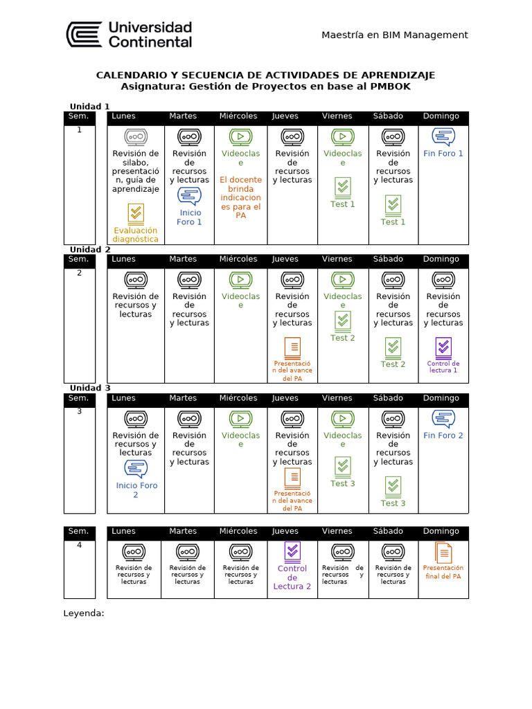 Calendario de Actividades BIM Management | PDF | Aprendizaje | Enseñando