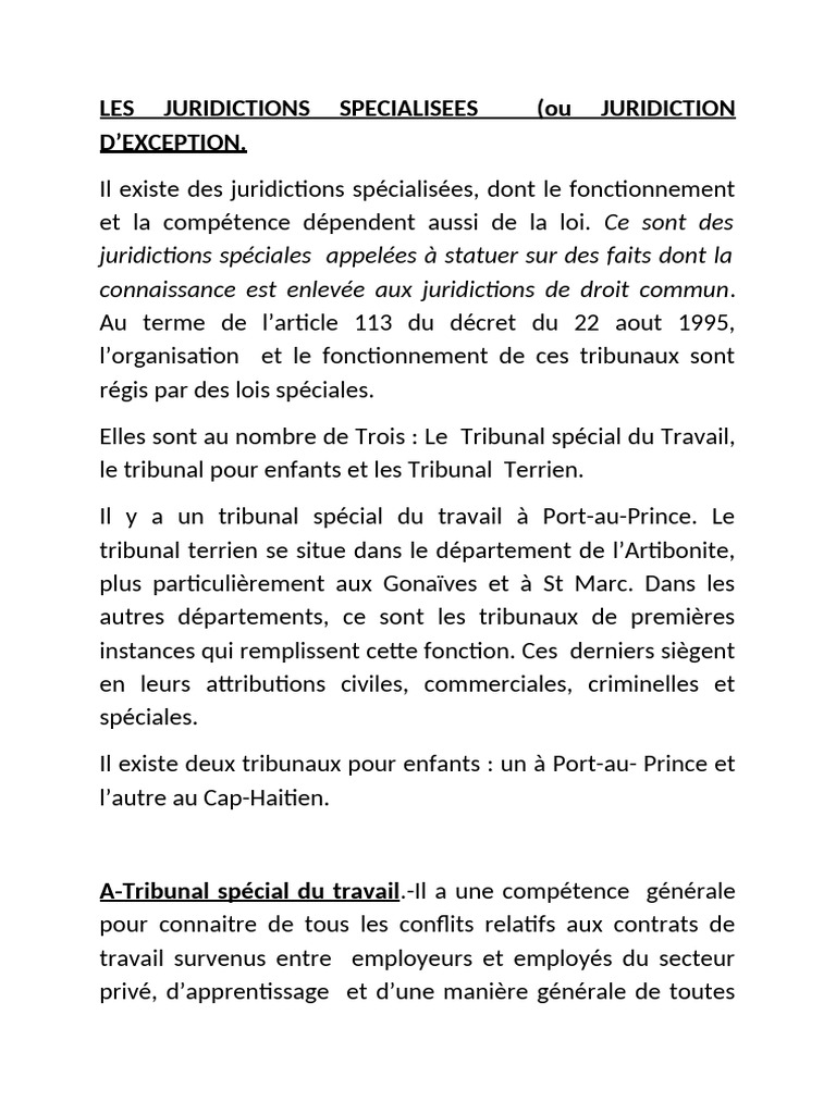 Juridictions Spécialisées en Haïti | PDF | Crimes | Crime et violence