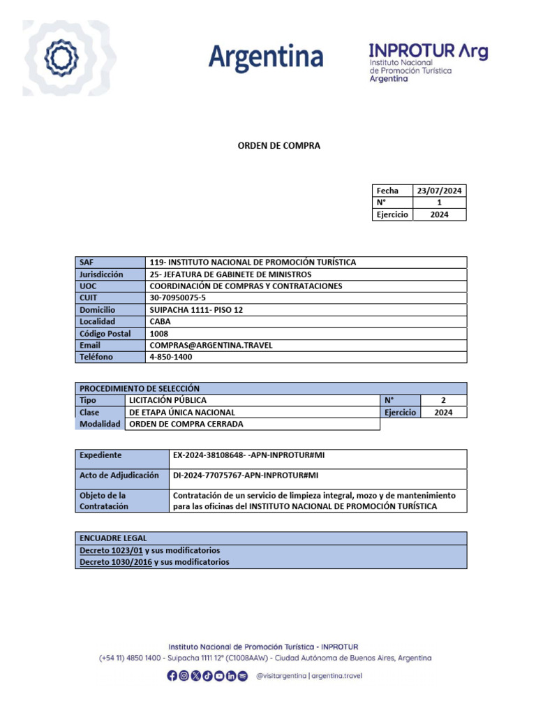 Orden de Compra: Servicio de Limpieza y Mantenimiento | PDF | Gobierno