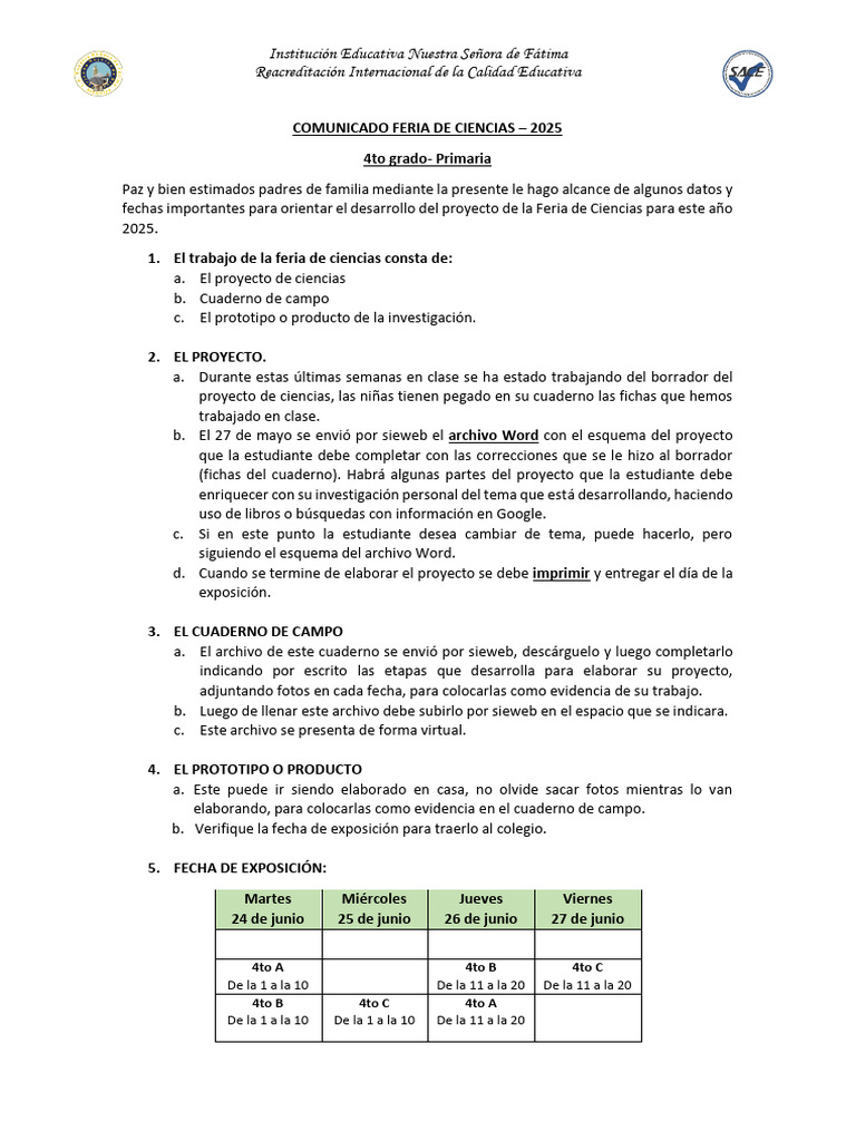 Feria de Ciencias 2025: Fechas y Requisitos | PDF