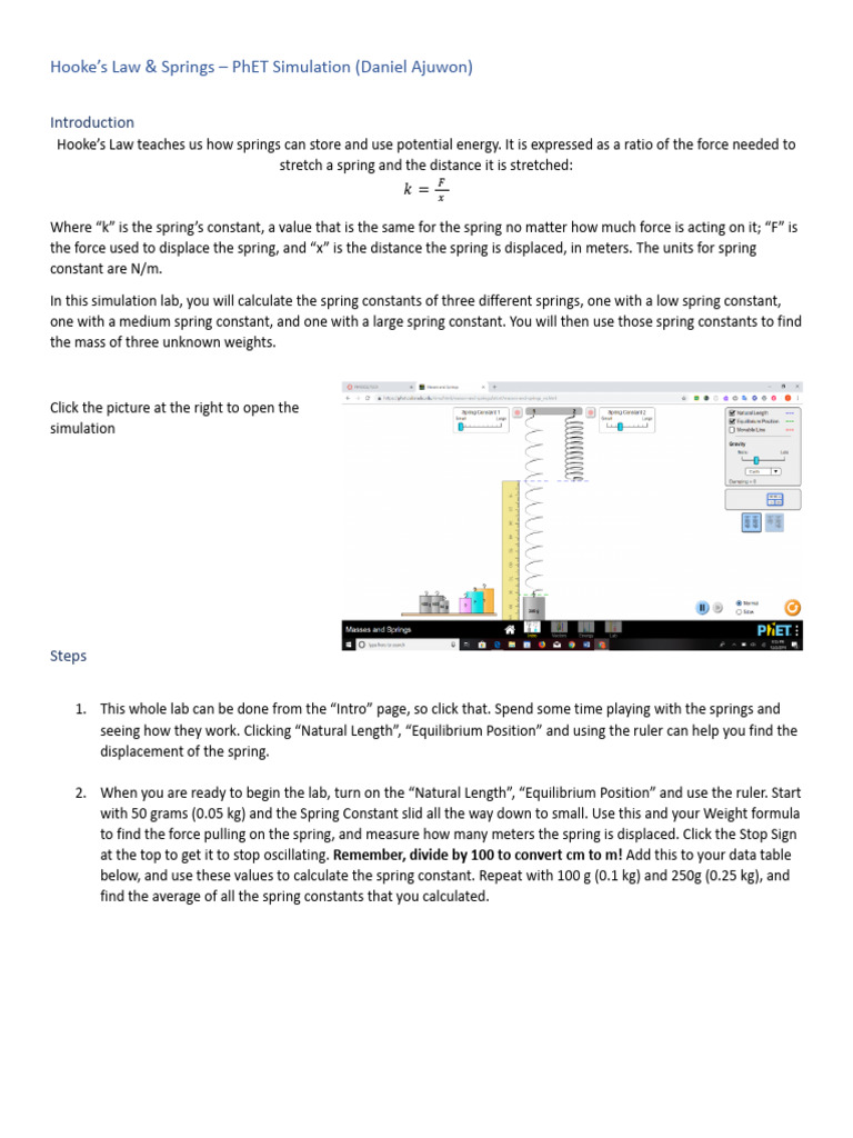 Hooke's Law: Exploring Spring Constants | PDF | Force | Weight