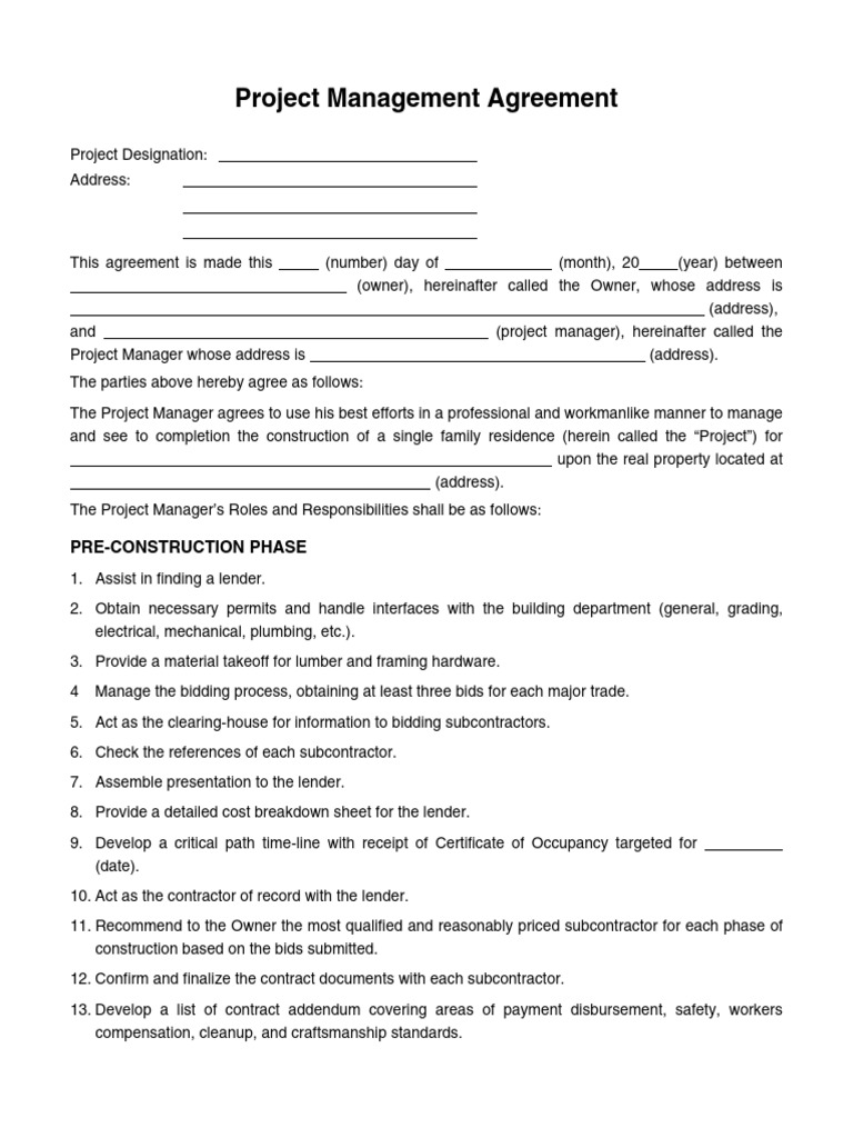 Project Management Contract Agreement | PDF