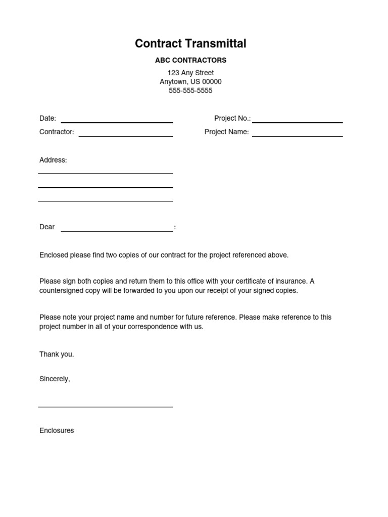 Contract Transmittal for Project No. | PDF