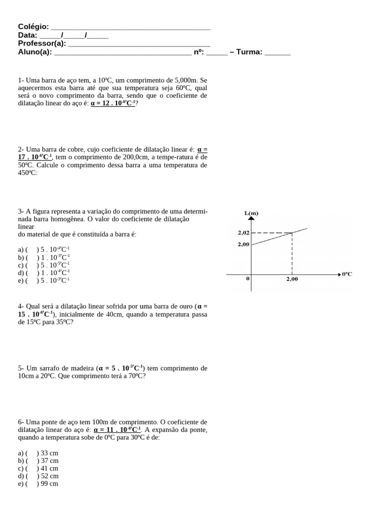 Cálculo de Dilatação Linear de Materiais | PDF
