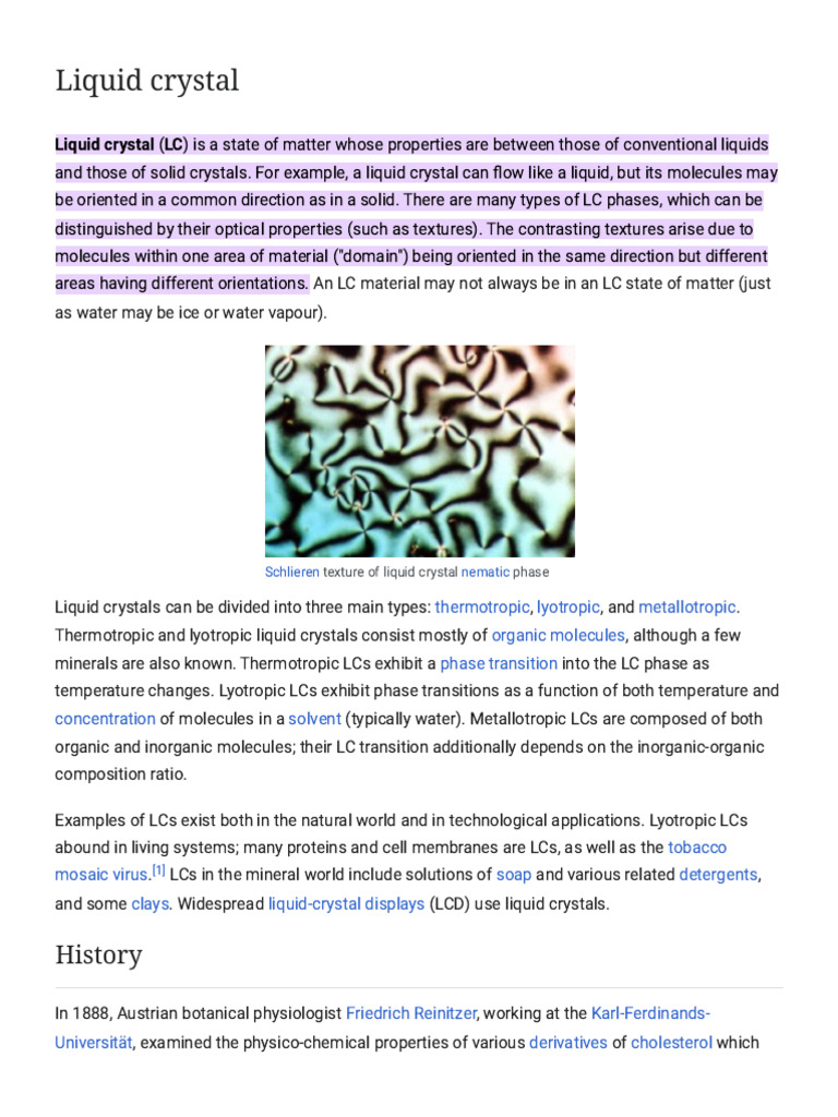 Overview of Liquid Crystals | PDF | Liquid Crystal | Phases Of Matter