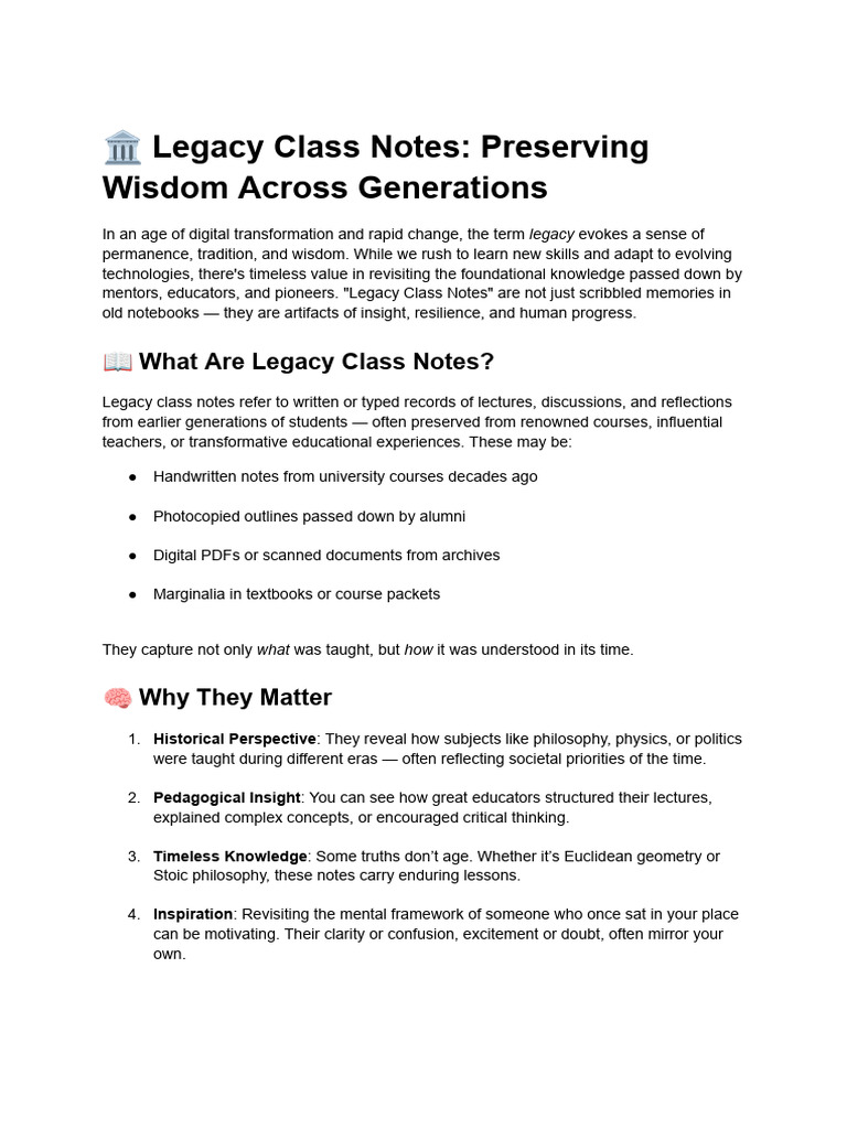 ? Legacy Class Notes: Preserving Wisdom Across Generations | PDF ...