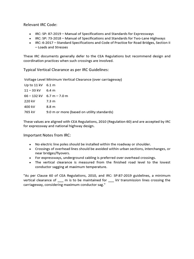 IRC Guidelines for Vertical Clearance Standards | PDF