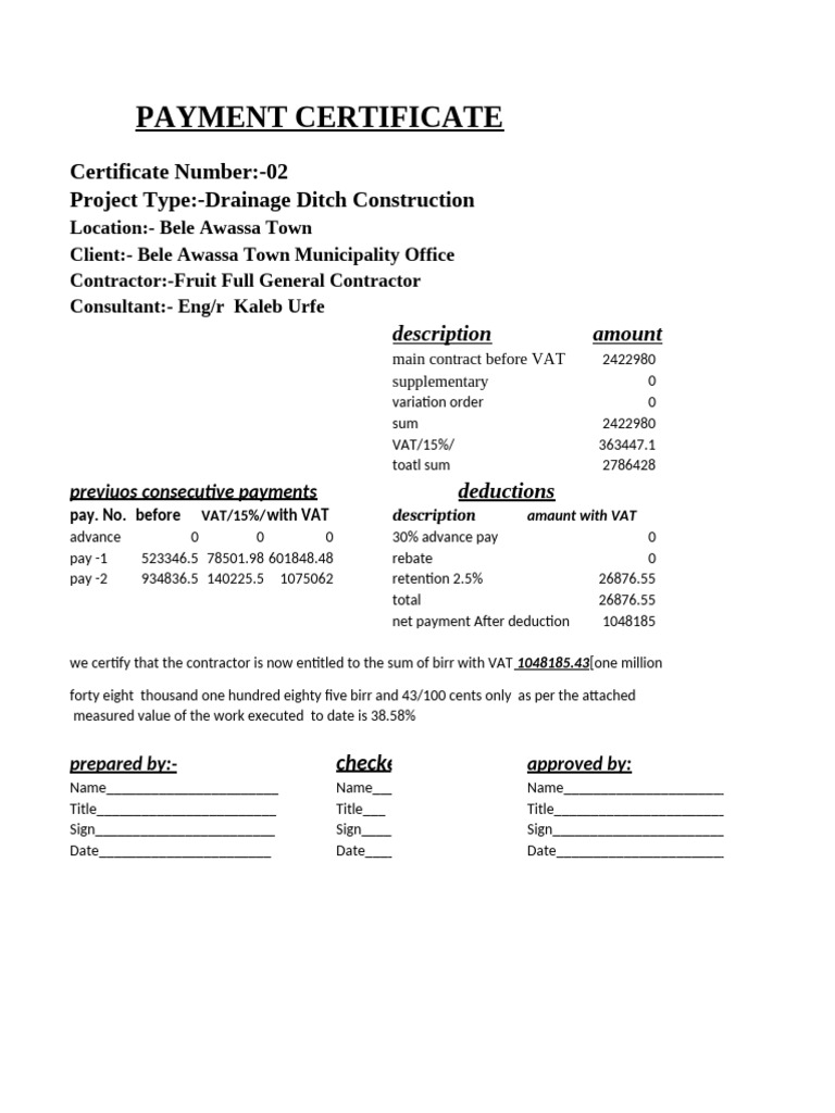 Final Payment Certificate for Contractor | PDF