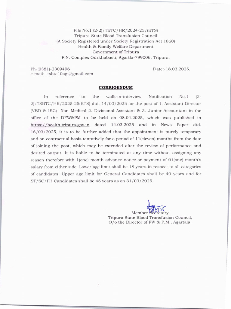 Corrigendum of Employment Notification Dated 14-03-2025. - 1 | PDF