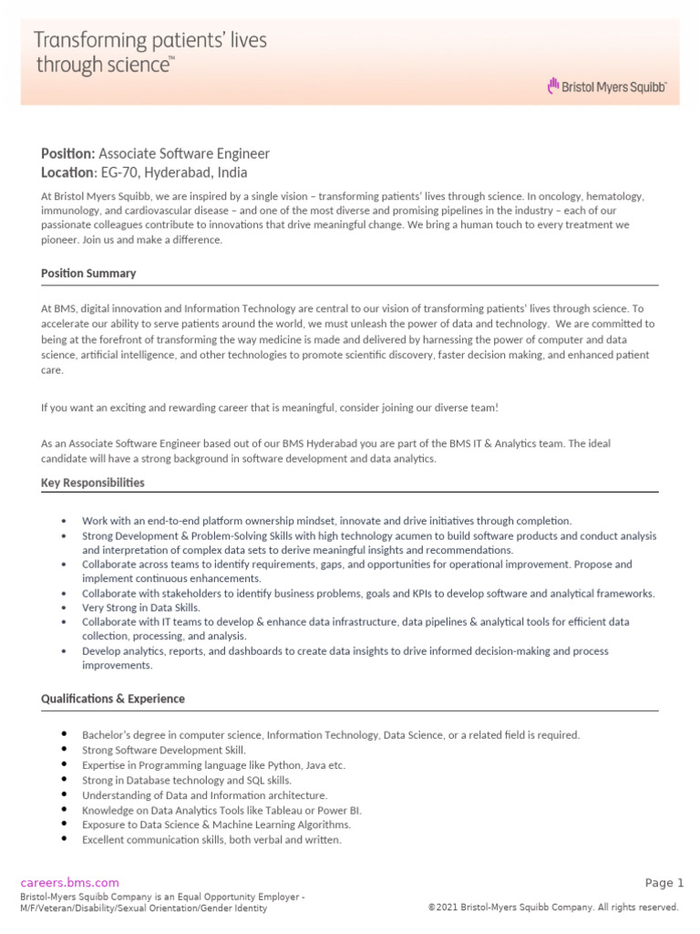 Associate Software Engineer at BMS Hyderabad | PDF | Analytics | Data