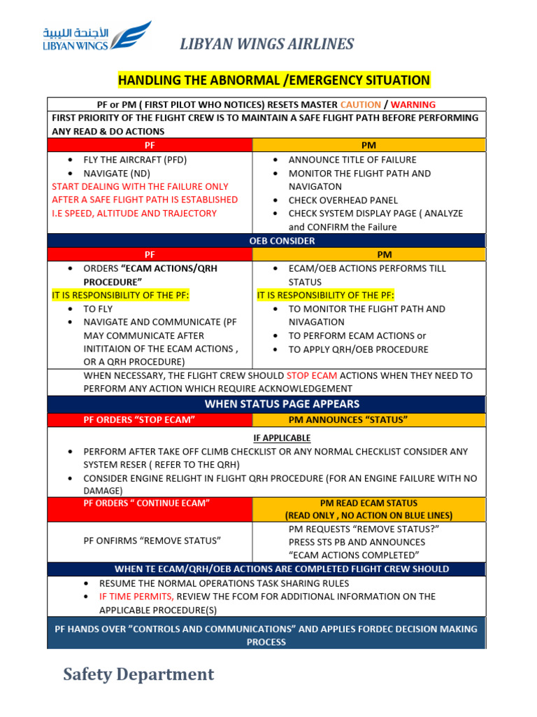A320 Abnormal Procedures Guide | PDF | Aviation Accidents And Incidents ...
