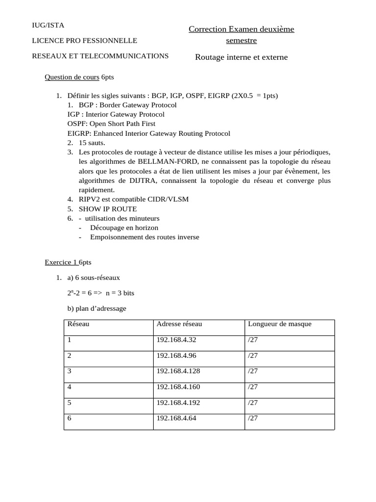 Protocoles de Routage et Adressage IP | PDF | Adresse IP | Réseau ...