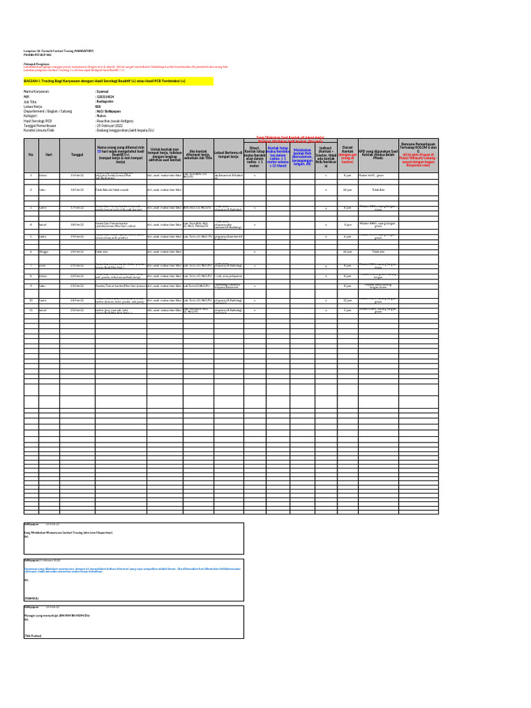 Form Contact Tracing Syamsul | PDF