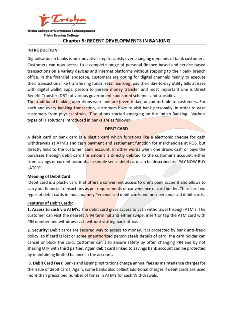 Chapter 5 - Recent Development in Banking | PDF | Credit Card | Debit Card