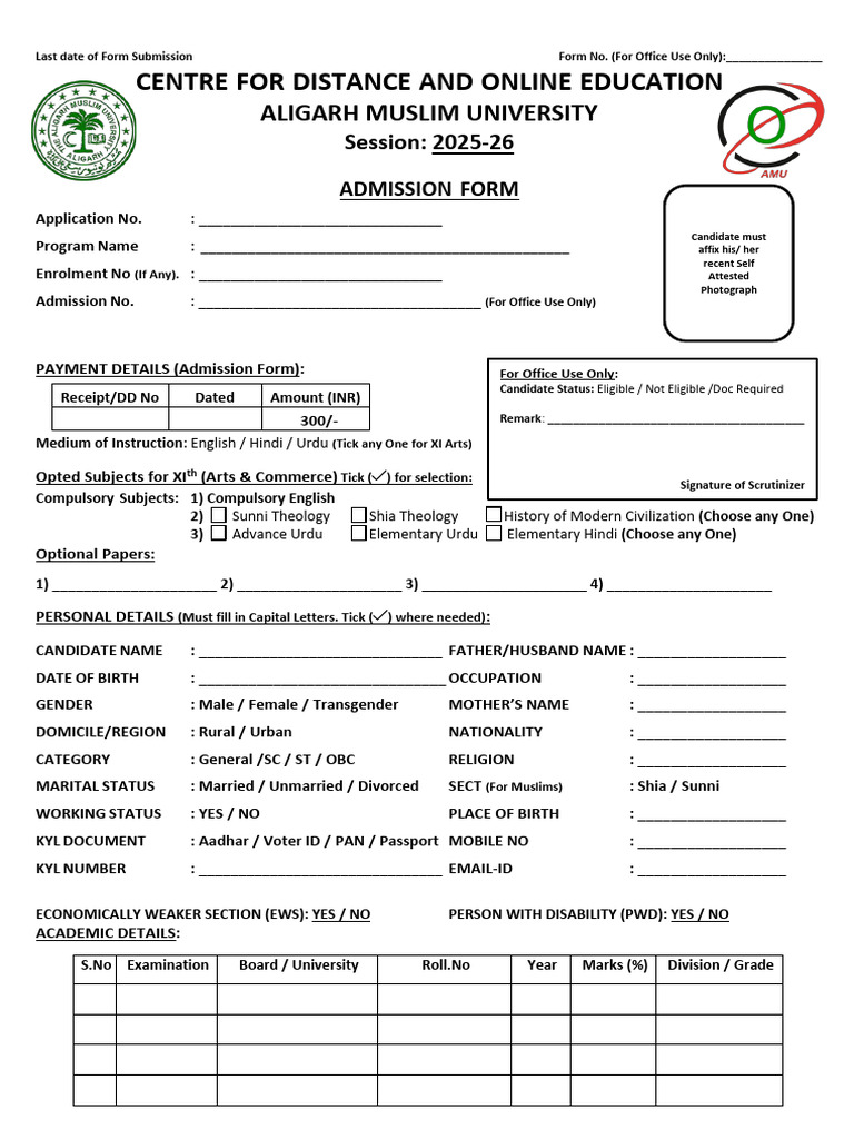 Admission Form for Distance Education | PDF | English Language ...