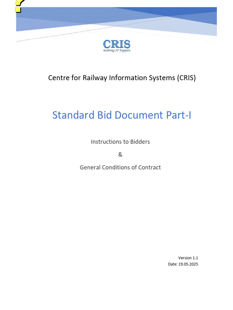 CRIS Standard Bid Document Part-I | PDF | Indemnity | Private Law