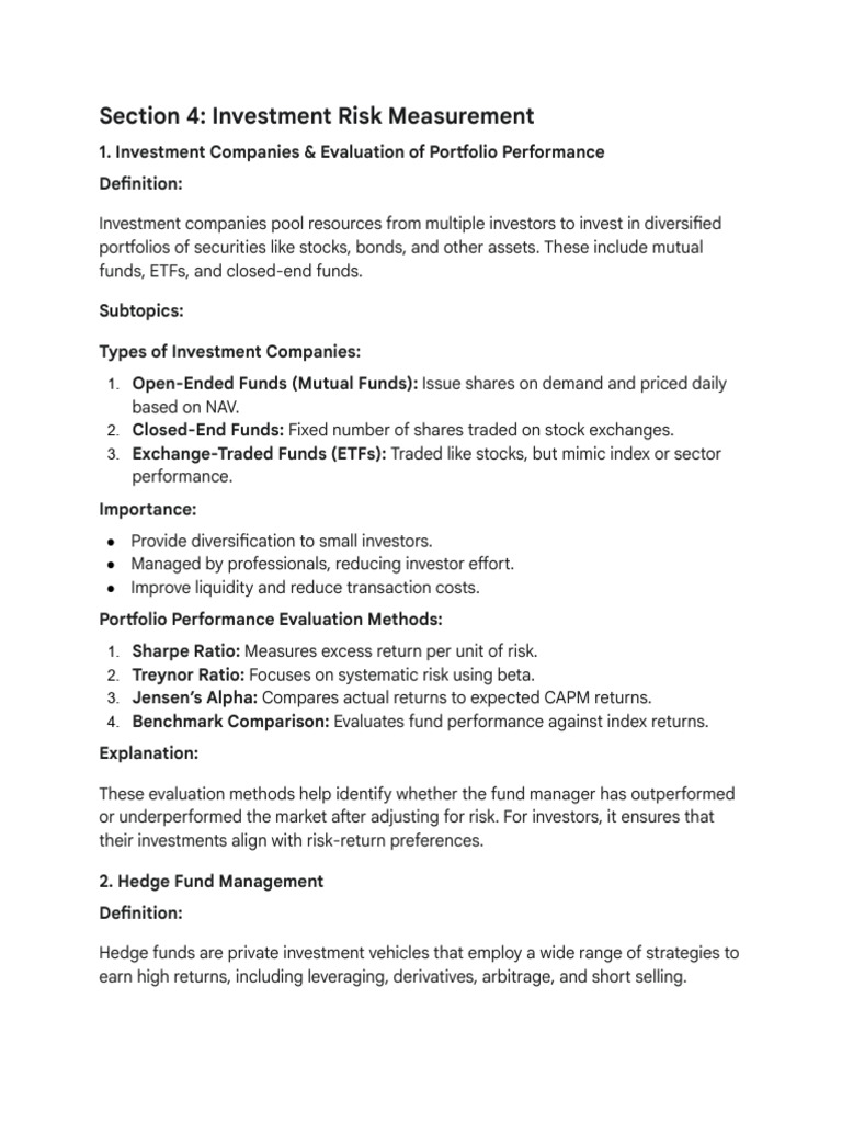 Investment Risk Measurement Strategies | PDF | Investment Fund | Hedge Fund
