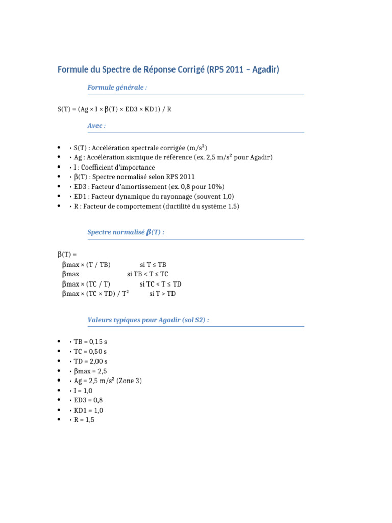 Spectre de Réponse Corrigé RPS 2011 | PDF