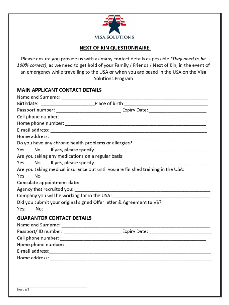 Next of Kin Emergency Contact Form | PDF | Government And Personhood