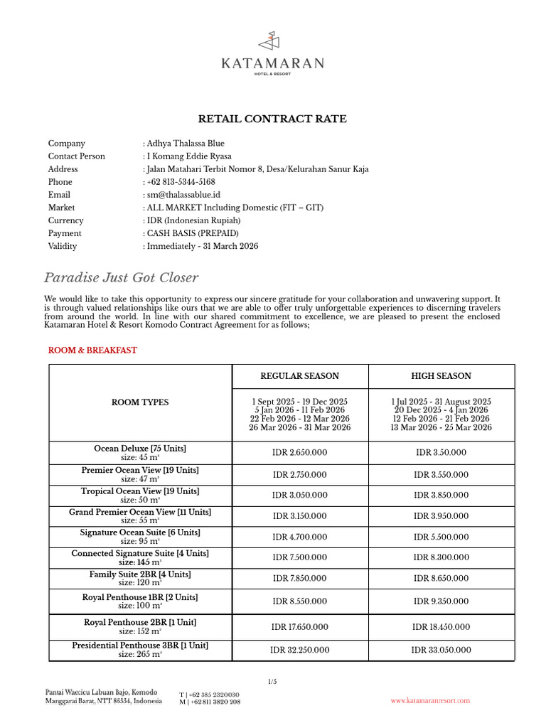 Katamaran Hotel Contract Agreement | PDF | Indonesian Rupiah
