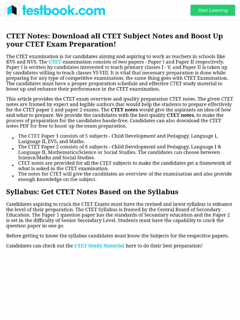 All CTET Subject Notes and Boost Up Your CTET Exam Preparation! | PDF