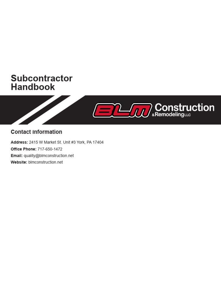 BLM Subcontractor Handbook Overview | PDF | Sexual Harassment | Harassment