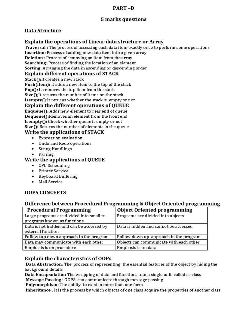 Data Structures and OOP Concepts Explained | PDF | Pointer (Computer ...