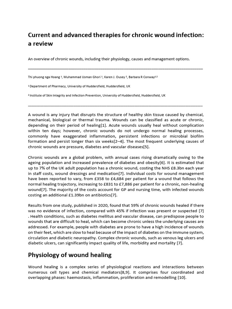 Chronic Wound Infection Therapies Review | PDF | Wound Healing | Platelet