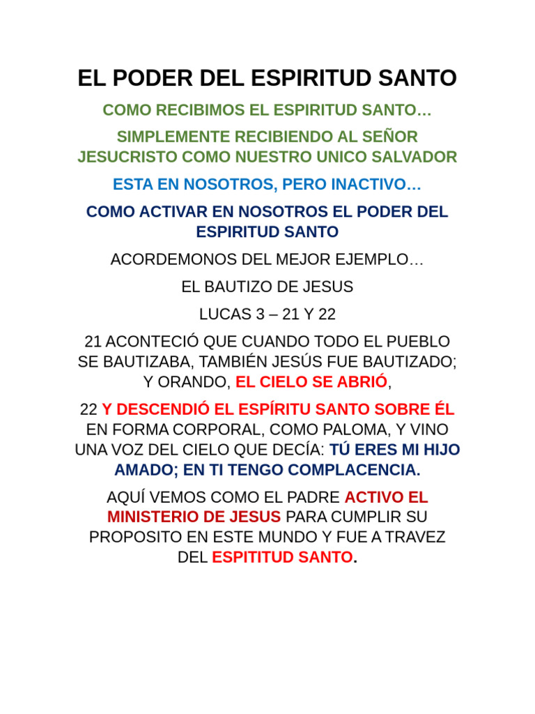 Activando el Poder del Espíritu Santo | PDF | Jesús | Creencia y ...