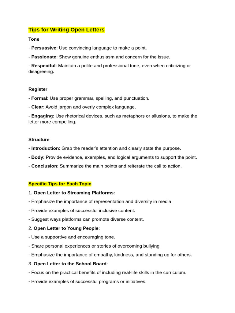 Effective Open Letter Writing Tips | PDF