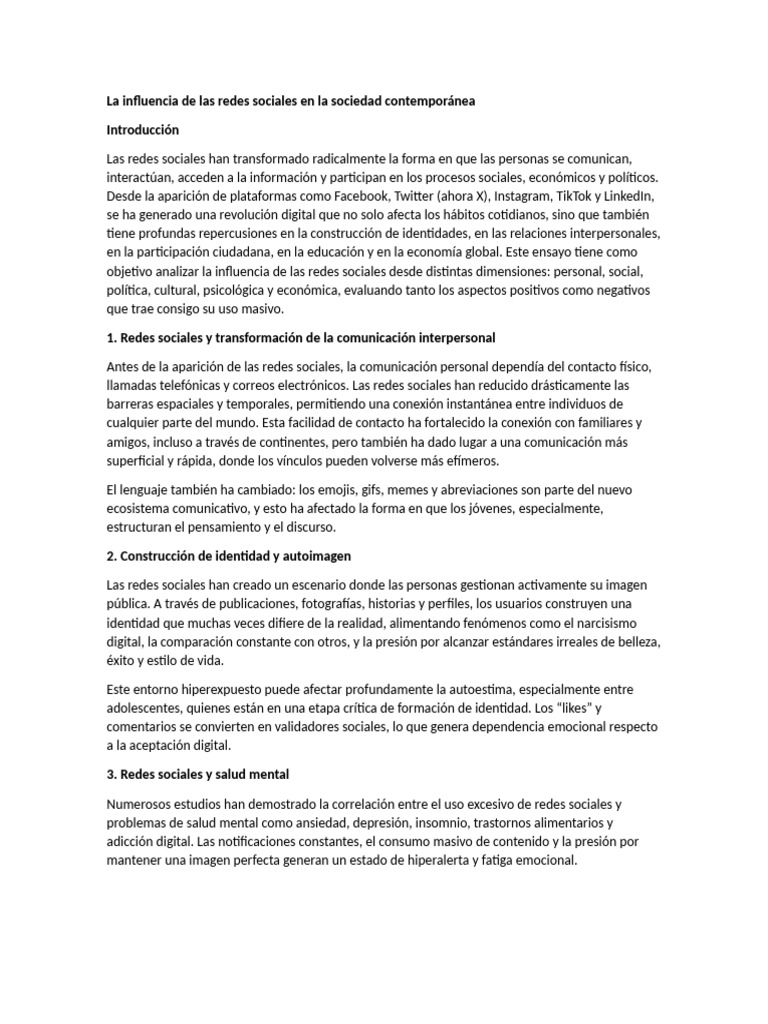 Impacto de las Redes Sociales en la Sociedad | PDF | Servicio de redes ...